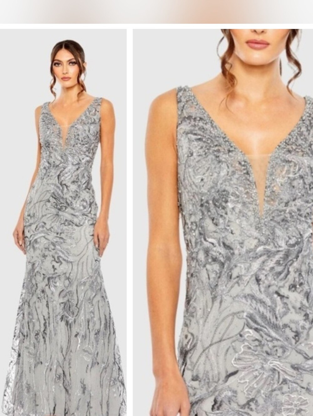 Mac Duggal 20484 Formal Gray Purple Beaded Gown Embroidered Maxi Dress 6